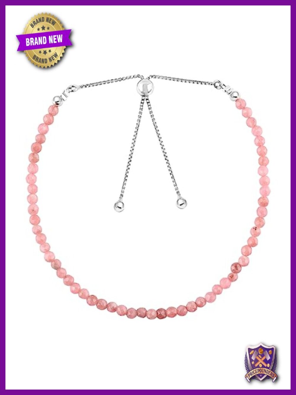 Natural Rhodochrosite Bolo Bracelet, Silver Plated, Adjustable Slider, Healing